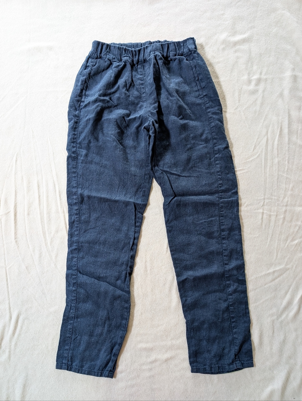 Linenfox Elastic Waist Linen Pants - Navy M